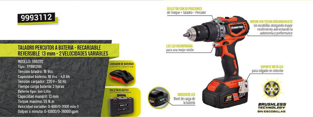 TALADRO INALAMBRICO 18V  DOWEN