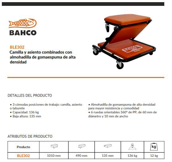 CAMILLA PARA MECANICO    BAHCO