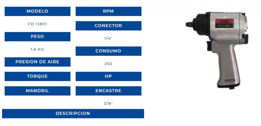LLAVE DE IMPAC DE 3/8"     VTB