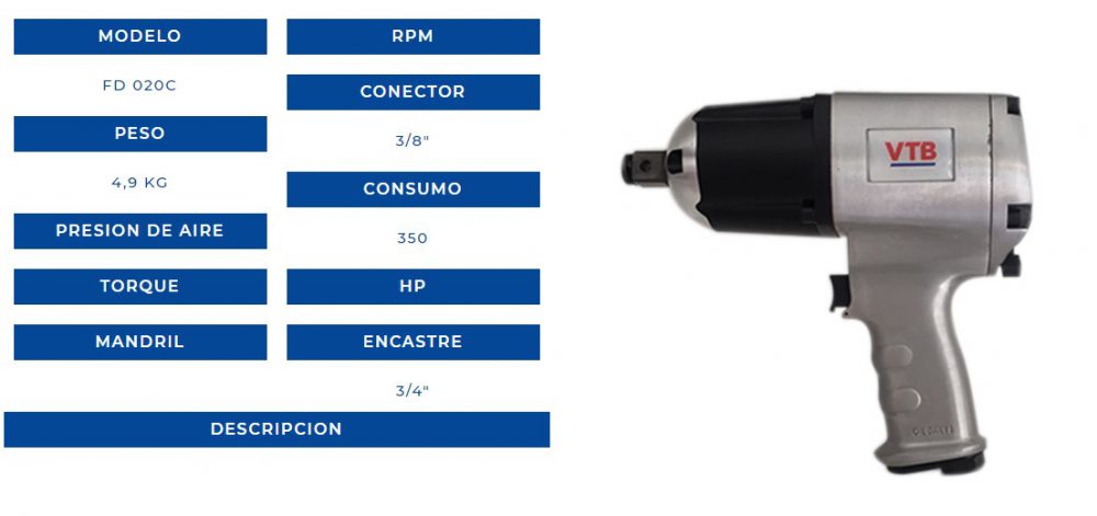 LLAVE DE IMPAC DE 3/4"     VTB